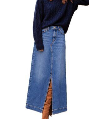 Gap Icon Denim Maxi Skirt Light Wash Indigo Front Slit High Rise 29/8 Petite